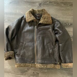 Brown Leather Jacket with Shearling Collar